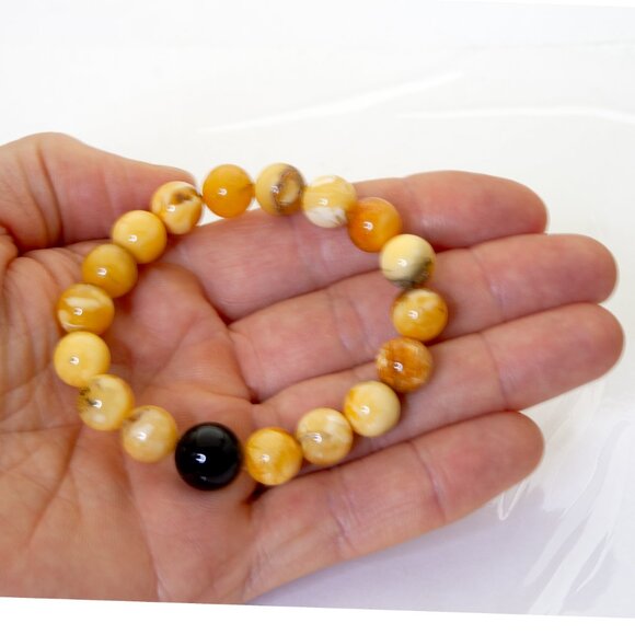 Natural Stretch BALTIC Amber Bracelet, Egg Yolk Amber, 100% NATURAL Amber 10mm - Picture 6 of 7